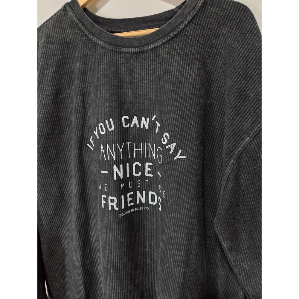 Southern Bliss Co Ribbed Graphic Sweatshirt Gray Mineral Wash XXL Nice Friends - Picture 2 of 6